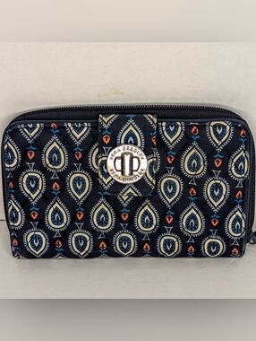 Vera Bradley Navy RFID Turn Lock Wallet Marrakech Motif 5x7"